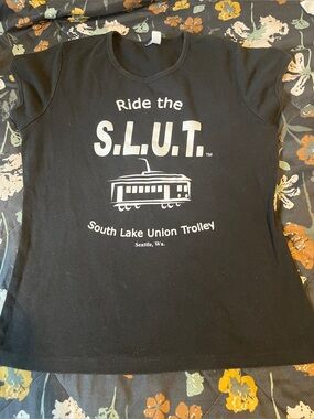 Ride the South Lake Union Trolley Black Graphic Tee L/XL